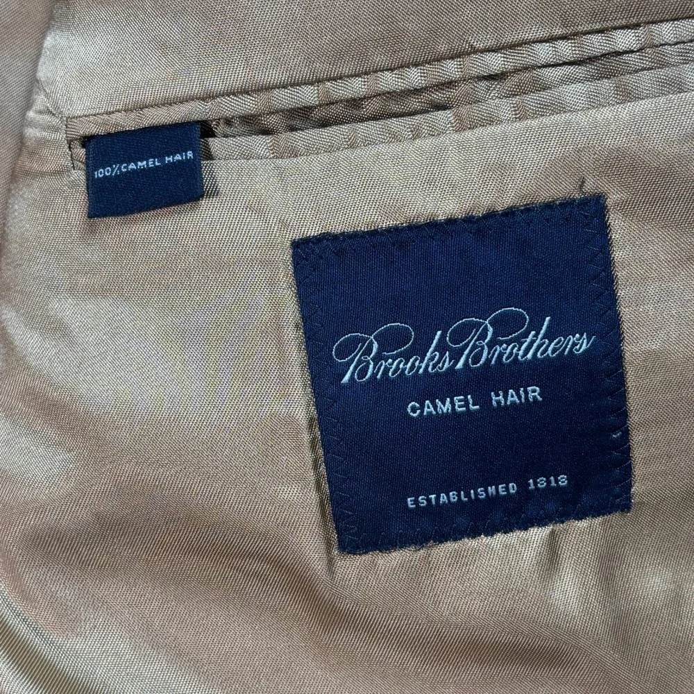 Brooks Brothers Men's 44 Short Blazer Coat Camel Hair Tan 2-Button
